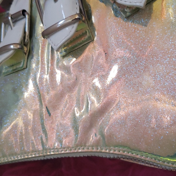 Vintage rare Demonia Swing 230 white with Green Sparkle Platform Boots Size 8 - Picture 4 of 12